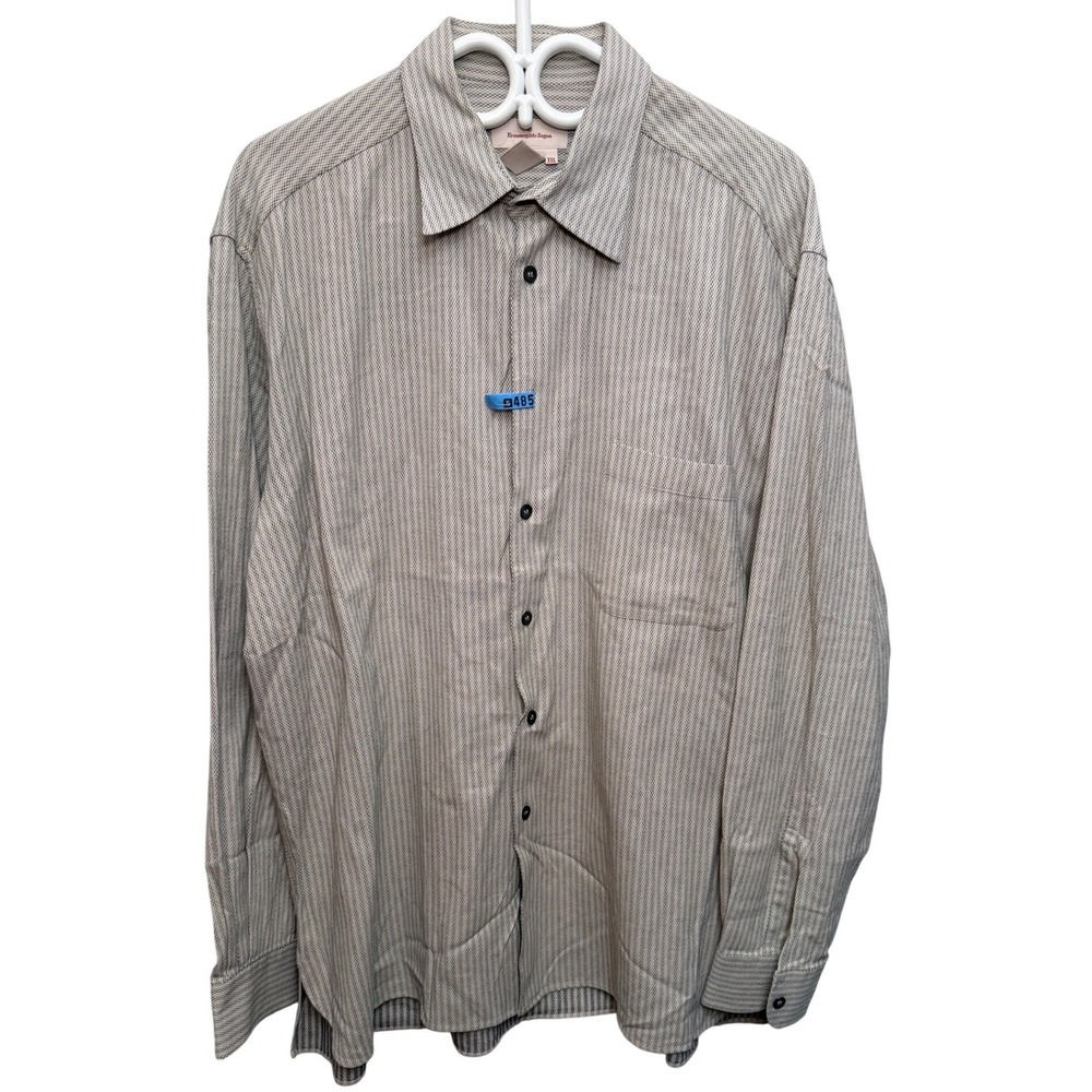 Ermenegildo Zegna Mens XXL Grey White Cotton Long Sleeve Button Down Shirt Italy